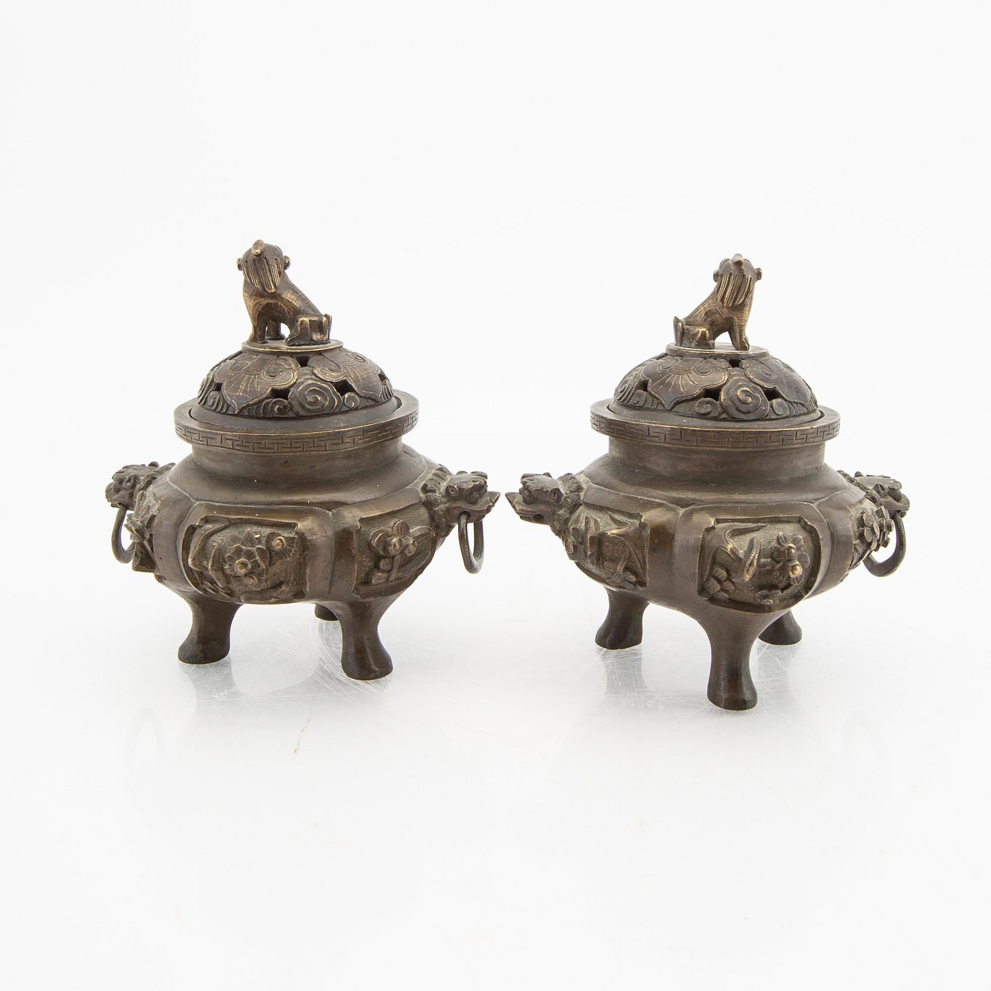 A pair of early 1900s bronze censers.