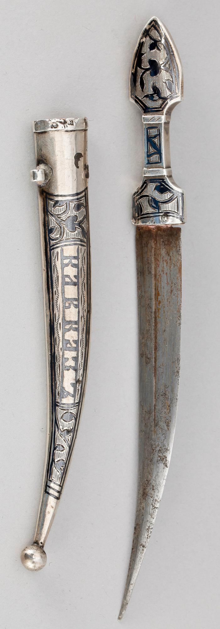 MINIATYRKINDJAL, silver, Ryssland, 1800/1900-tal.