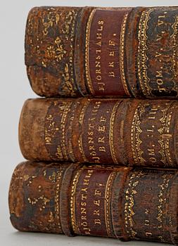 BOKVERK, 6 vol i tre, "Resa til Frankrike, Italien...Turkiet och Grekland" av Jac.Jon. Björnståhl, utg CC Gjörwell, Stockholm 1780-84.