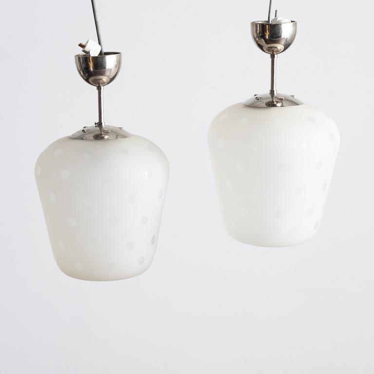 Flygsfors Glasbruk, a pair of model "513 P" ceiling lamps, 1940s-50s.