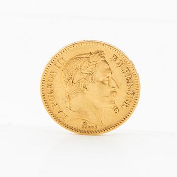 Guldmynt 20 franc 1865 Frankrike Napoleon III.