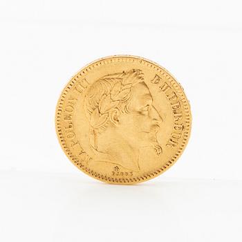 Gold coin 20 francs 1865 France Napoleon III.