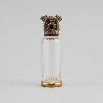FLASKA, glas och metall, 1900-talets första hälft.