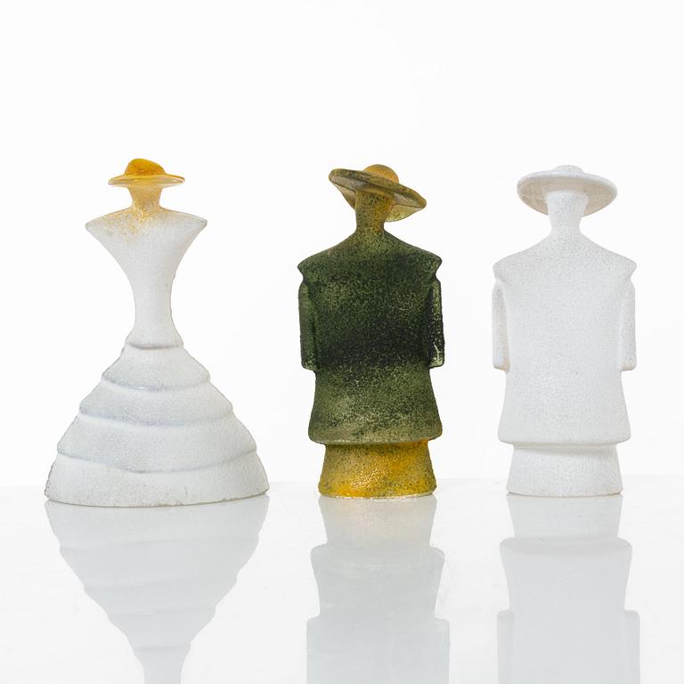 Kjell Engman, figurines, 3 pcs, glass, from the "Catwalk" series, Kosta Boda.