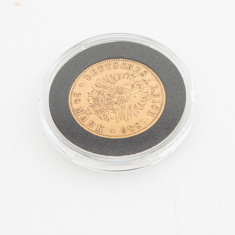 Guldmynt Tyskland, Wilhelm I 20 Mark, 1886.