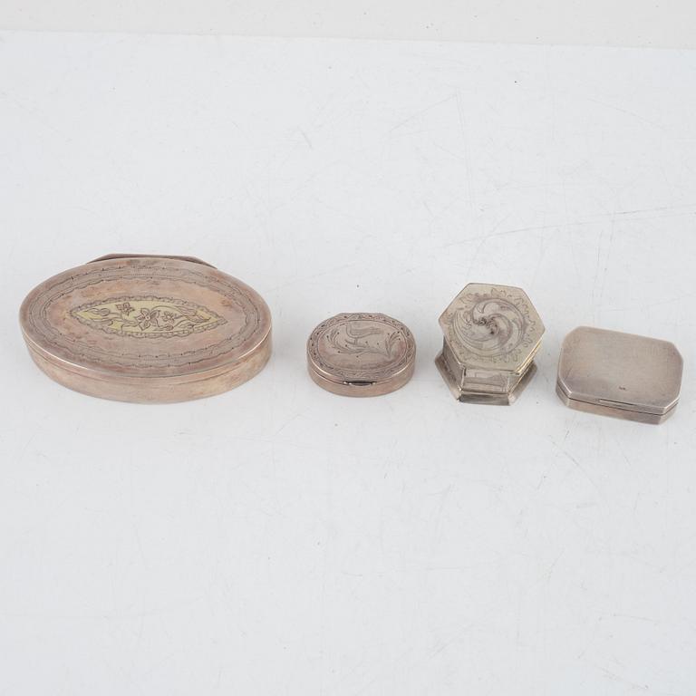 Dosor, 4 st, silver, Sverige 1800-tal.