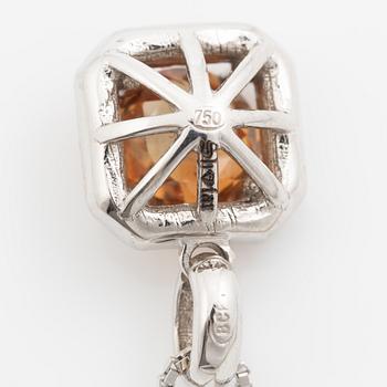 Necklace with orange-brown rose-cut sapphire and brilliant-cut diamonds.