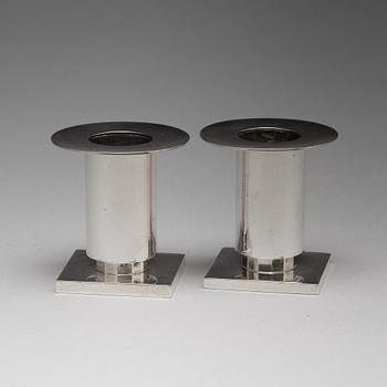 Wiwen Nilsson, a silver set with a pair of candlesticks and a cigarette case, Lund Sweden 1927-38.