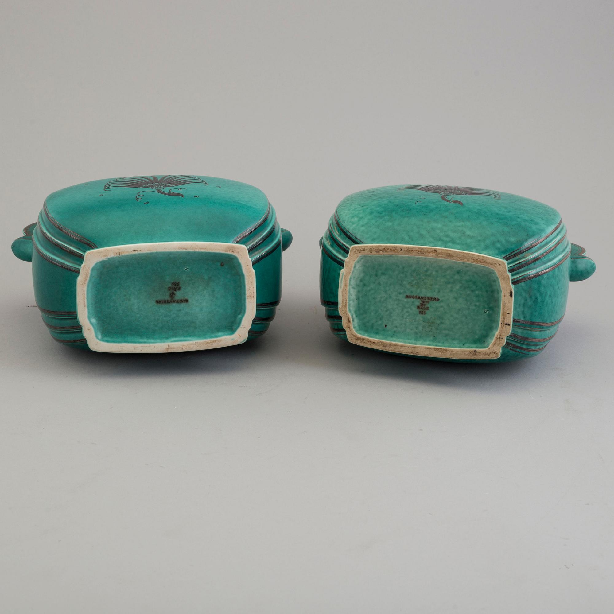 Two stonware 'Argetna" lidded vases by Wilhelm Kåge for Gustavsberg.