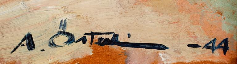 OKÄND KONSTNÄR, olja på pannå, otydligt signerad och daterad -44.