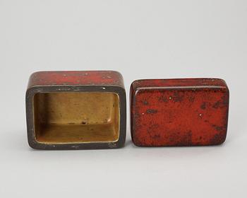 A Hans Hedberg faience box with cover, Biot, France.