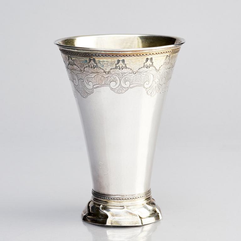A Swedish 18th century parcel-gilt silver beaker, mark of Lorens Stabeus, Stockholm 1761.