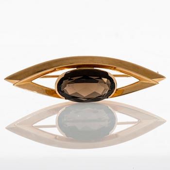 BROSCH, 14K guld, rökkvarts. Kupittaan Kulta 1963. Vikt ca 8,8 g.