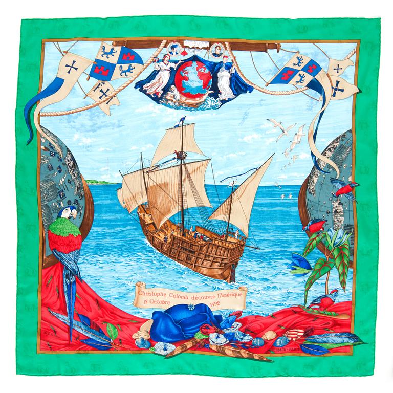 HERMÈS, a silk jacquard scarf, "Christoffer Columbus decouvre l'Amerique".