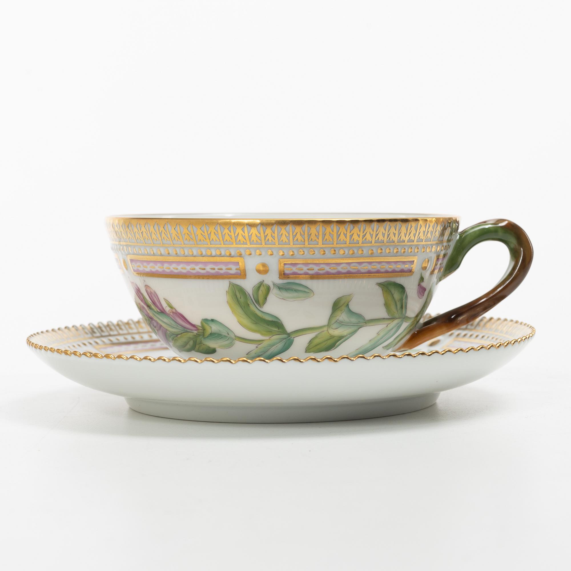 Royal Copenhagen, a 'Flora Danica' tea cup and saucer, Royal Copenhagen, Denmark, 1953.