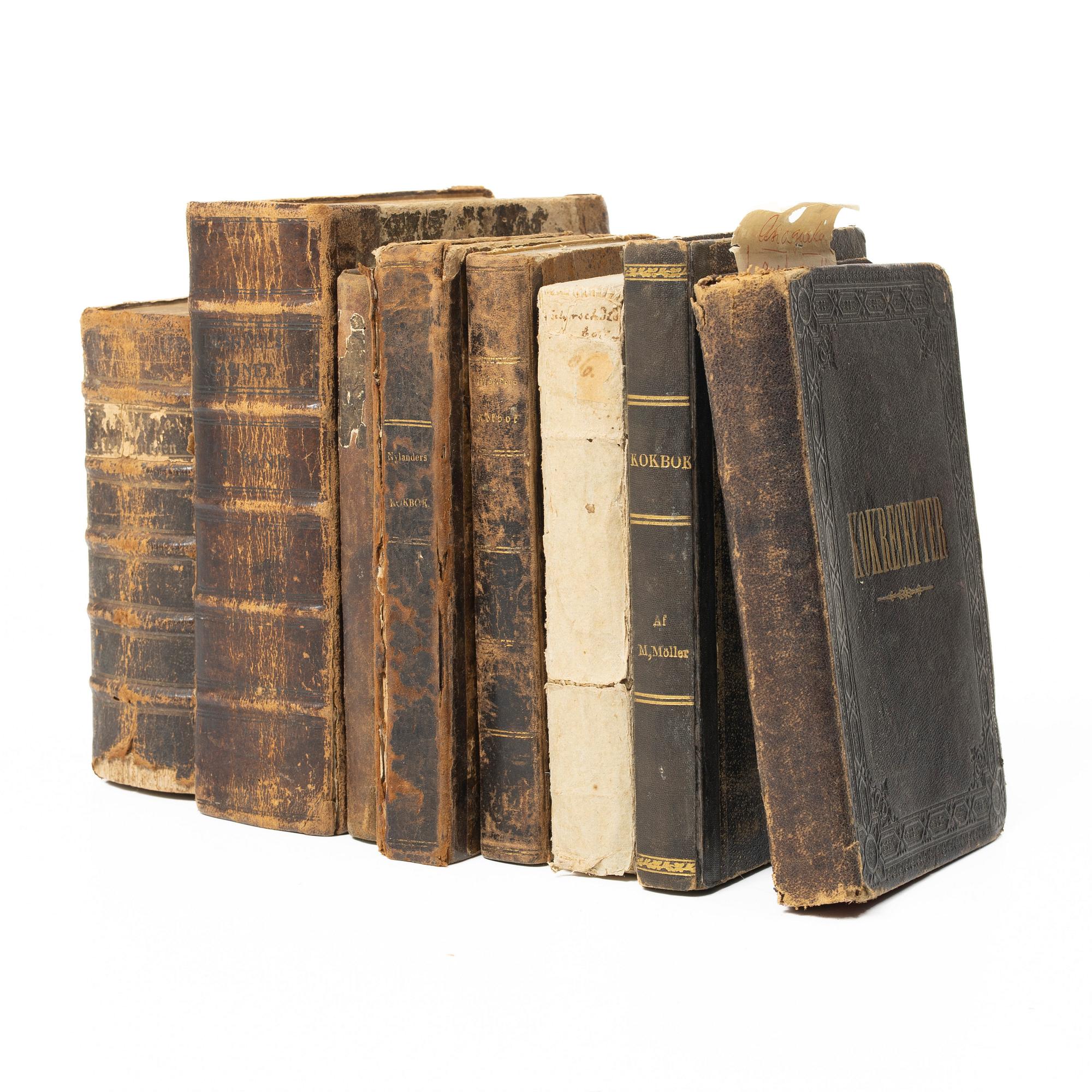 Åtta kok- och handböcker inkl. Cajsa Warg, 1780-1897.