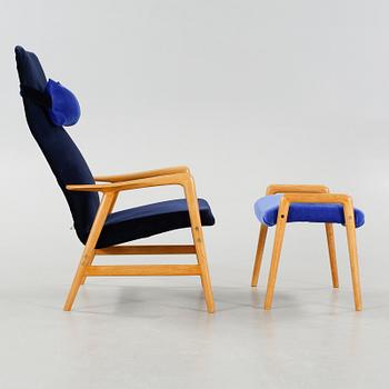 A lounge chair with foot stool by Alf Svensson, second half of the 20th century.