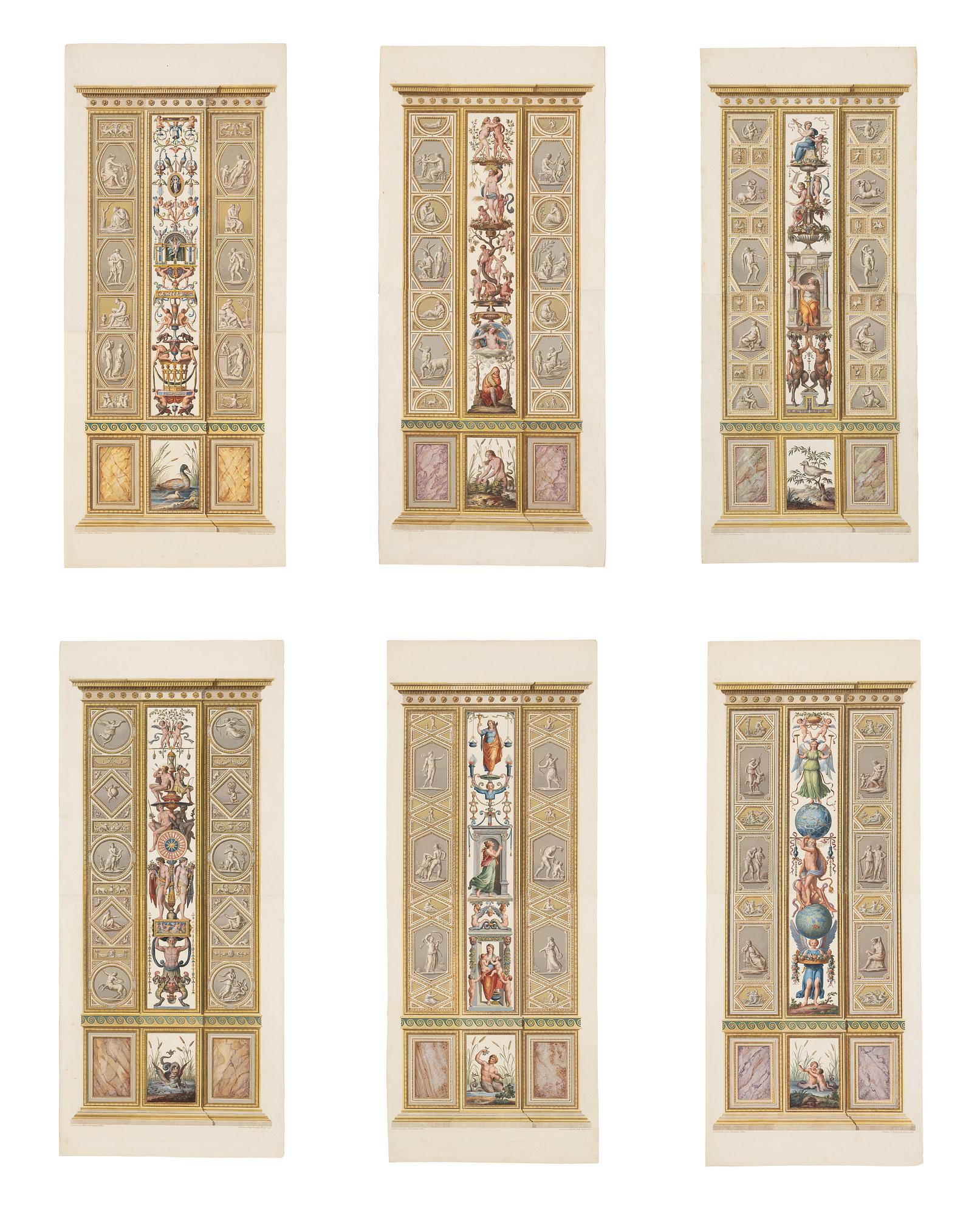 Giovanni Volpato, Six wall sections / pilasters in the Raphael Loggias in the Vatican.