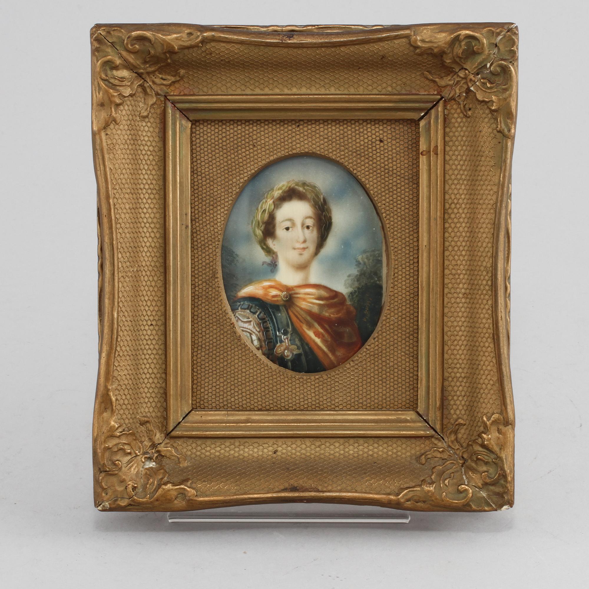 MINIATYR, gouache, signerad V. Sussi ?, 1800-tal.