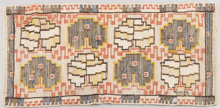 Märta Måås-Fjetterström, 'Grodblad blå', tapestry on linen foundation, c. 75 x 38 cm, signed AB MMF.