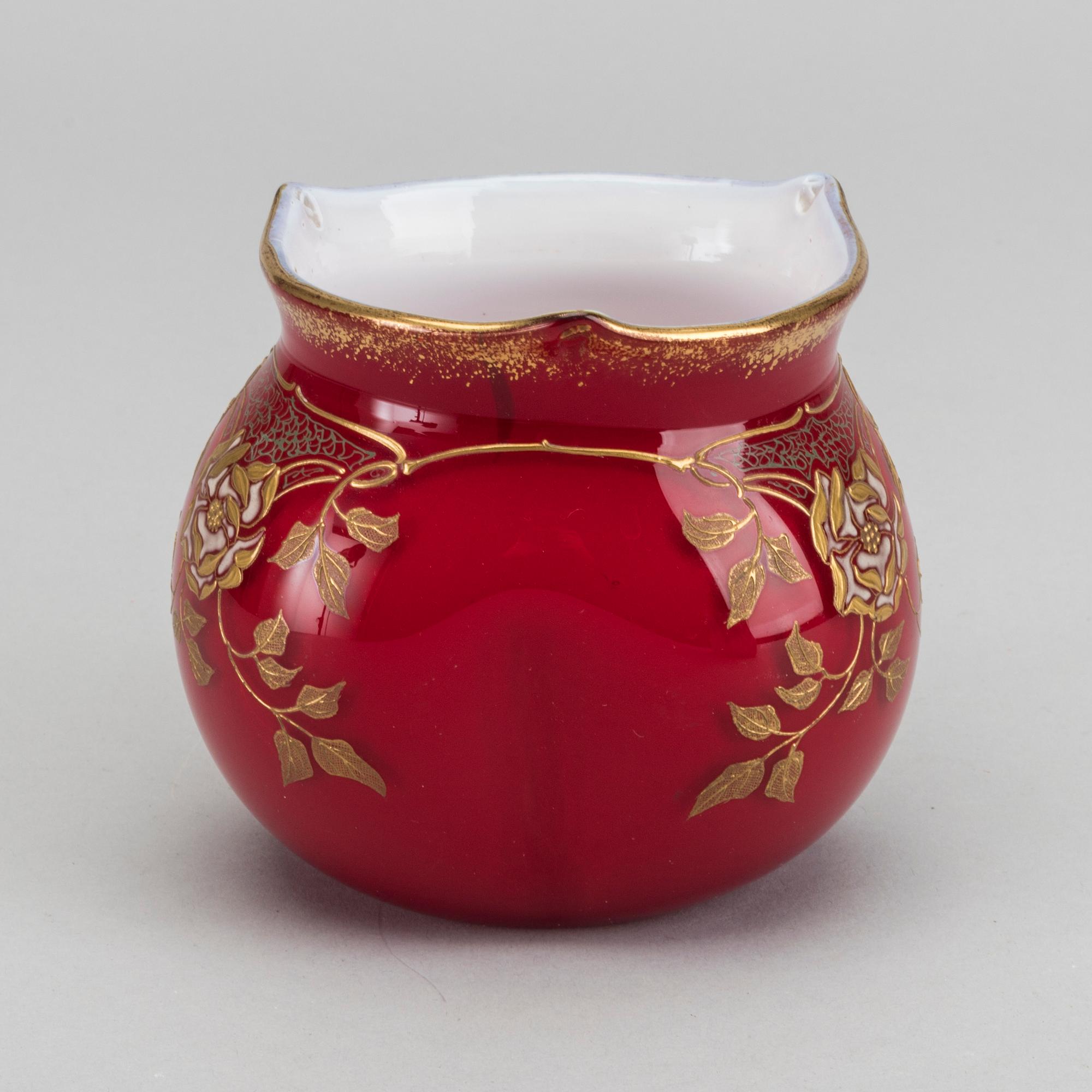 THEODORE LEGRAS, a set of three glass vases and bowl Art Nouveau around 1900.