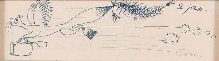 Tove Jansson, tekning, signerad och daterad 2. jan.