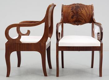 KARMSTOLAR, ett par, empirestil, märkta Idor Raij Lauritsala? Kaukas, troligen Finland, 1800/1900-tal.