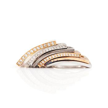 505. Theresia Hvorslev, Six 18K gold and white gold and silver rings set with round brilliant-cut diamonds.