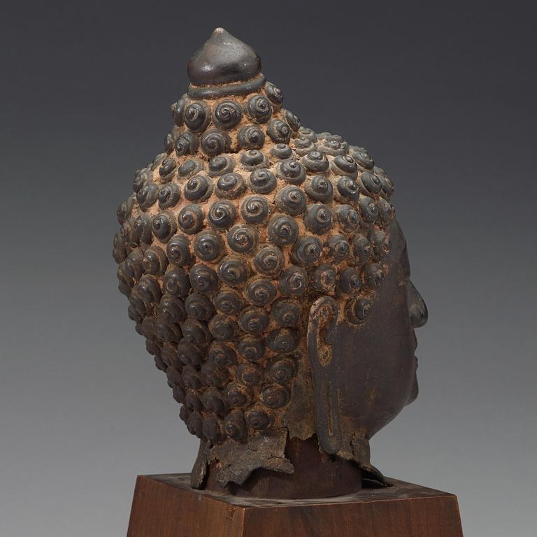 SKULPTURHUVUD, brons. Thailand, 16/1700-tal.