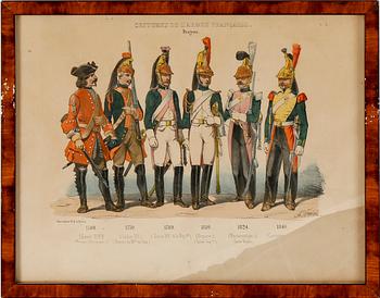 LITOGRAFISKA UNIFORMPLANSCHER, 8 st, Costumes de l'armée Française, 1800-talets slut.