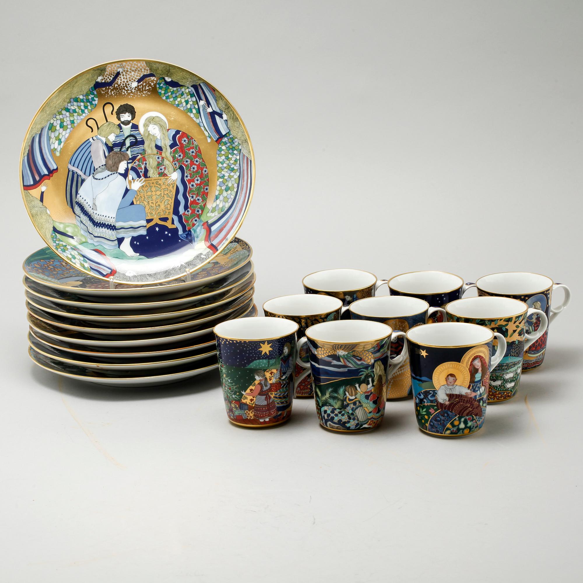SAMLING JULMUGGAR, 9 st, SAMT JULTALLRIKAR, 9 st, "Julpoesi", Jacqueline Lynd, Rörstrand, 1979-1987.