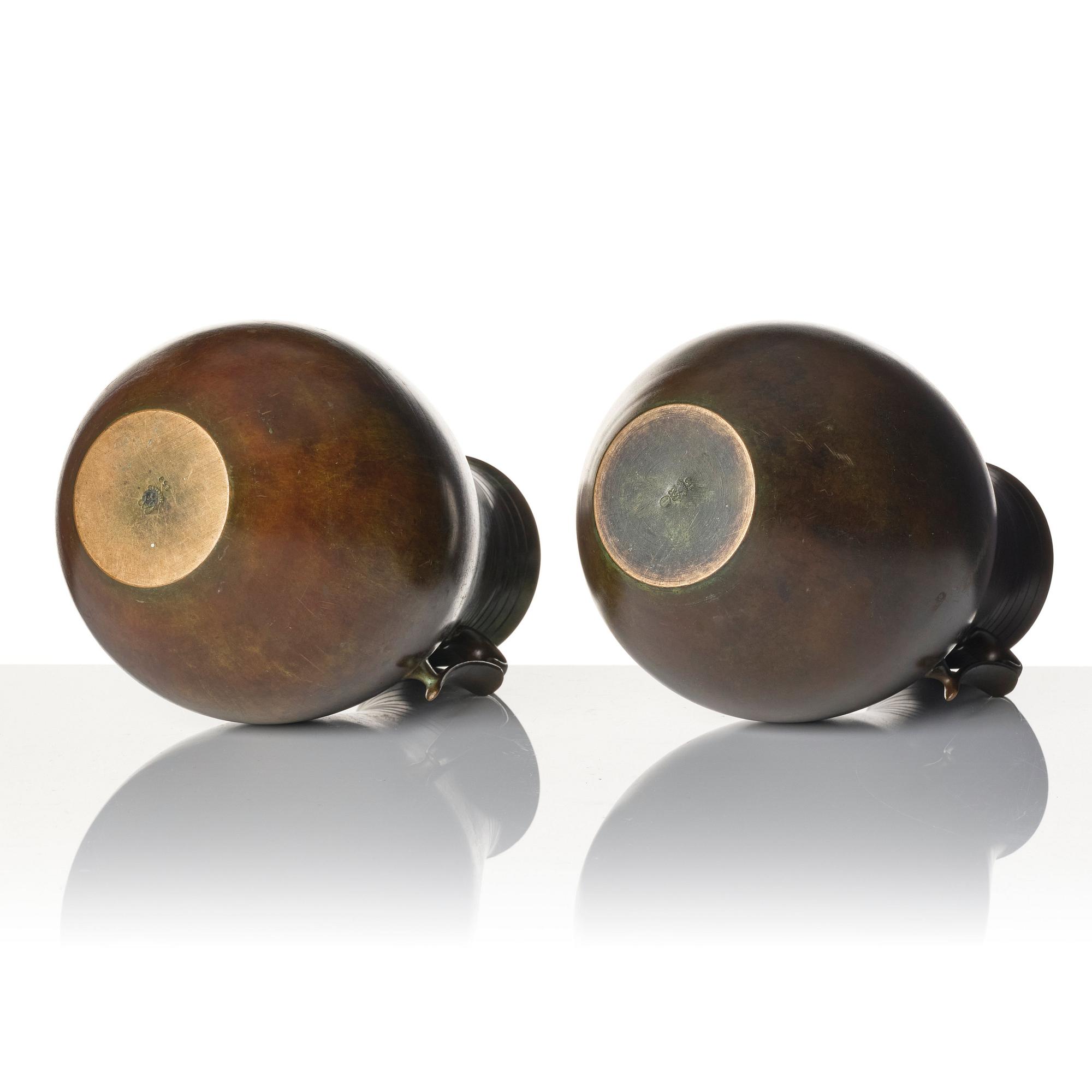 Guldsmedsaktiebolaget (GAB), a pair of Swedish Grace bronze vases, probably designed by Jacob Ängman.