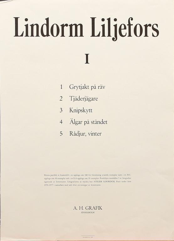 LINDORM LILJEFORS, mapp med 5 färglitografier, sign o numr.