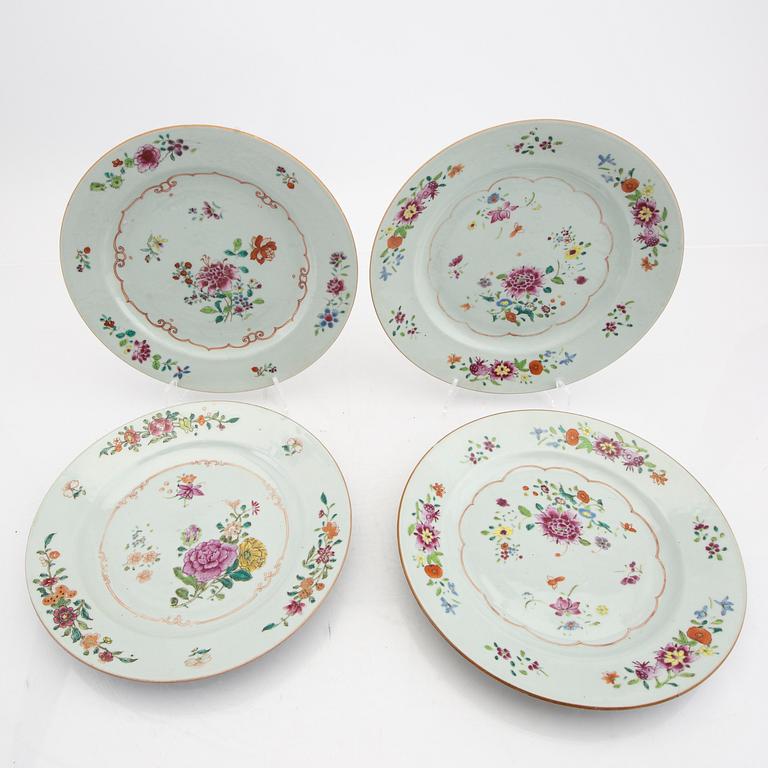 A set of four Chinese Qianlong famille rose porcelain  plates.