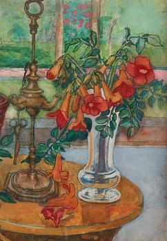 Hilding Linnqvist, "Trumpetblommor på terassbord".