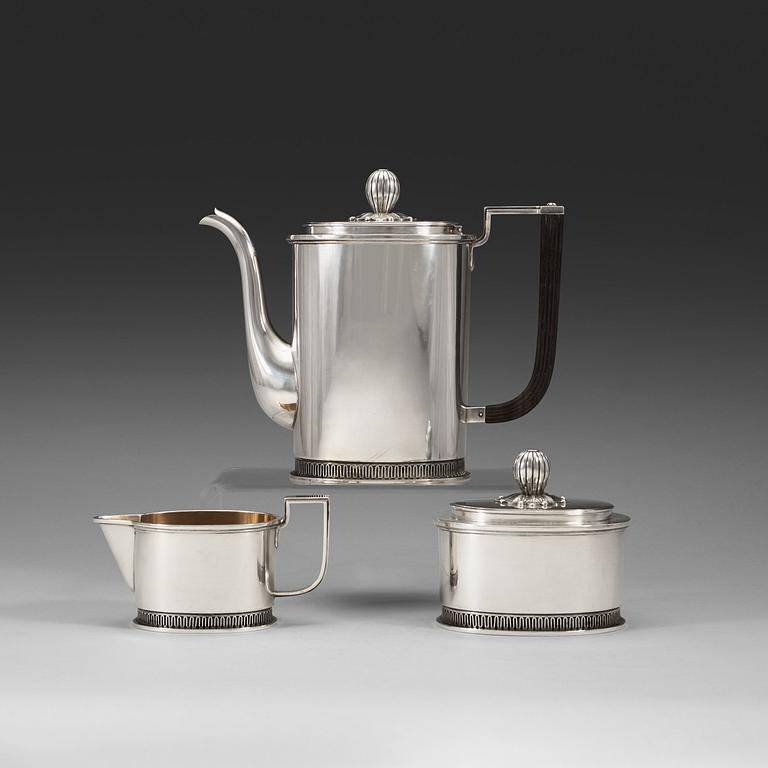 A C.F. Carlman three pieces of coffee service, Stockholm 1947.