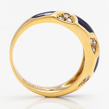 An 18K gold ring with enamel and diamonds ca. 0.15 ct in total. Finnish import marks.