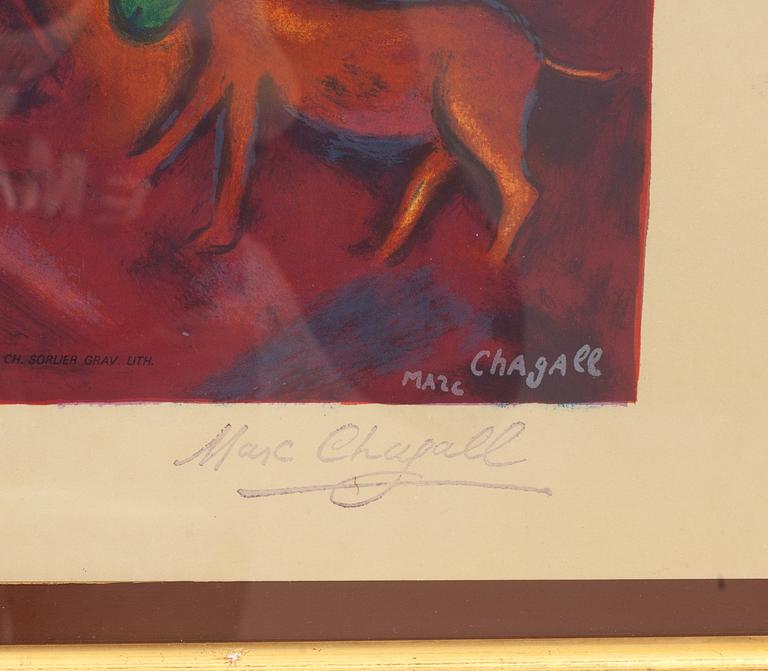 MARC CHAGALL, efter, färglitografi, stämplad signatur och tryckt hos Mourlot av Sorlier, Paris, numrerad 1908/5000.