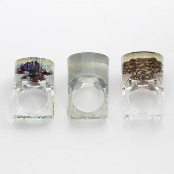 Siv Lagerström, three acrylic rings, 1970s.