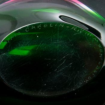 AIMO OKKOLIN, skål, signerad Aimo Okkolin, Riihimäen Lasi Oy.