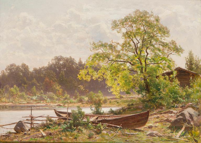 Hjalmar Munsterhjelm, Shore View with Boat.