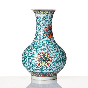 A doucai 'lotus' vase, Qing dynasty with Qianlong seal mark and of the period.