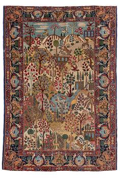 380. A semi-antique pictoral Tabriz rug, West Persia, c. 193 x 130 cm.