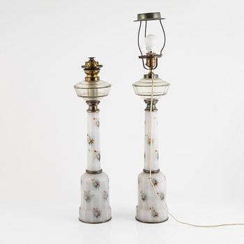 A pair of kerosene lamps, around 1900.