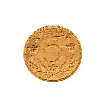 Gold coin, 5 Kronor, Gustav V, 1920.