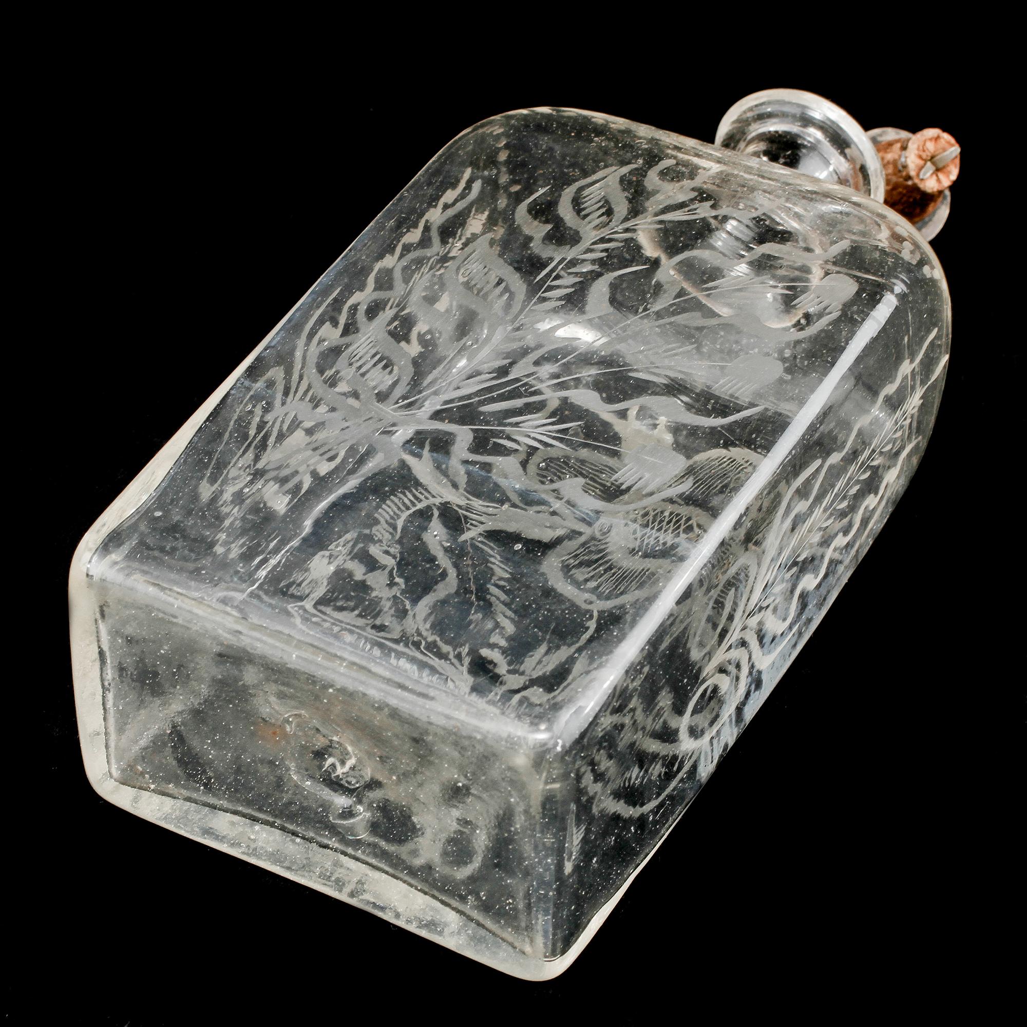 BRÄNNVINSFLASKA, glas, 1800-tal.