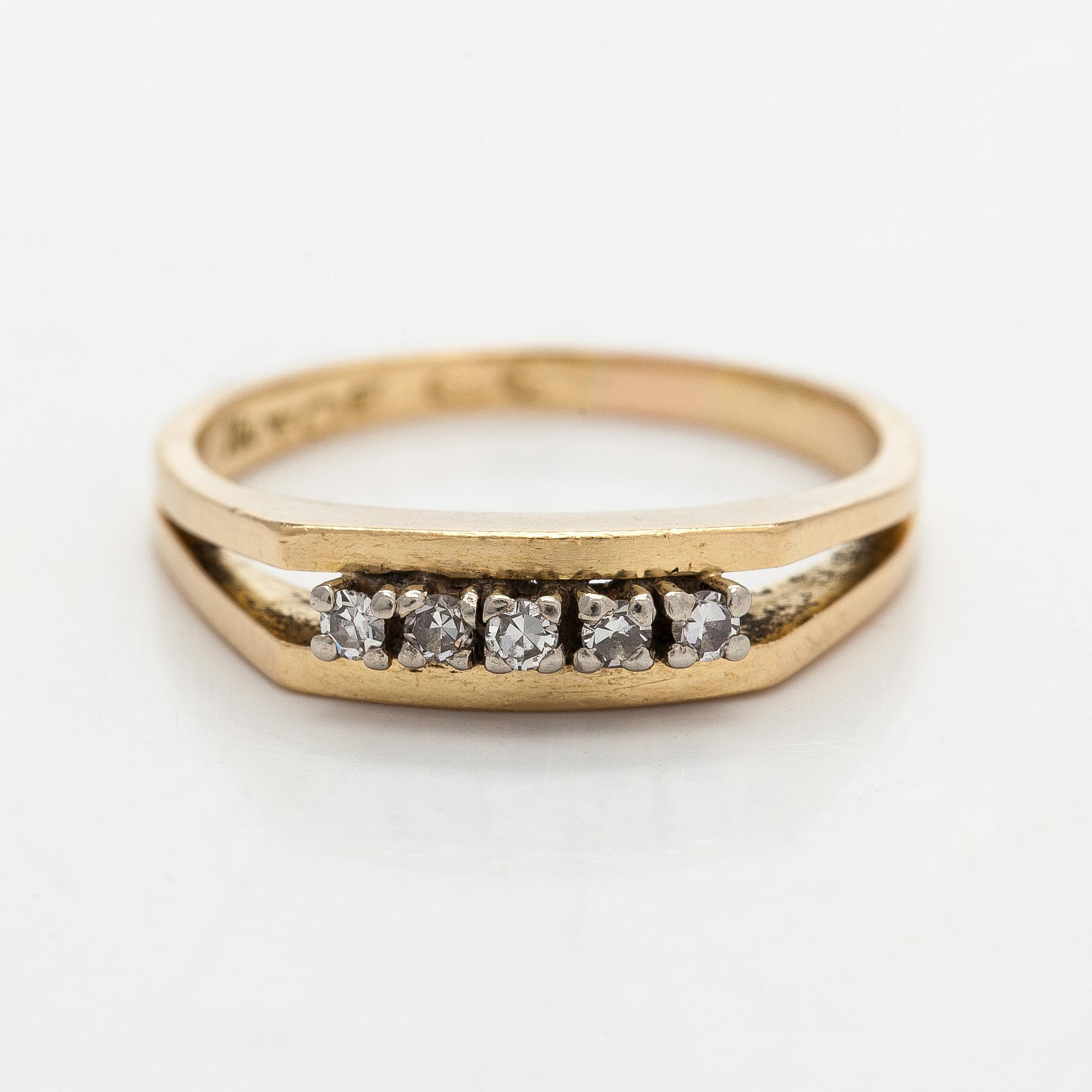Sormus, 8/8-hiotut timantit, 14K kultaa.