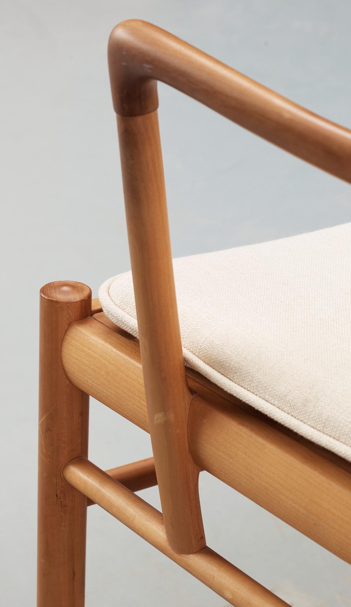 A set of six Ole Wanscher cherry and ratten armchairs, PJ Jeppesen, Denmark, model PJ 301.