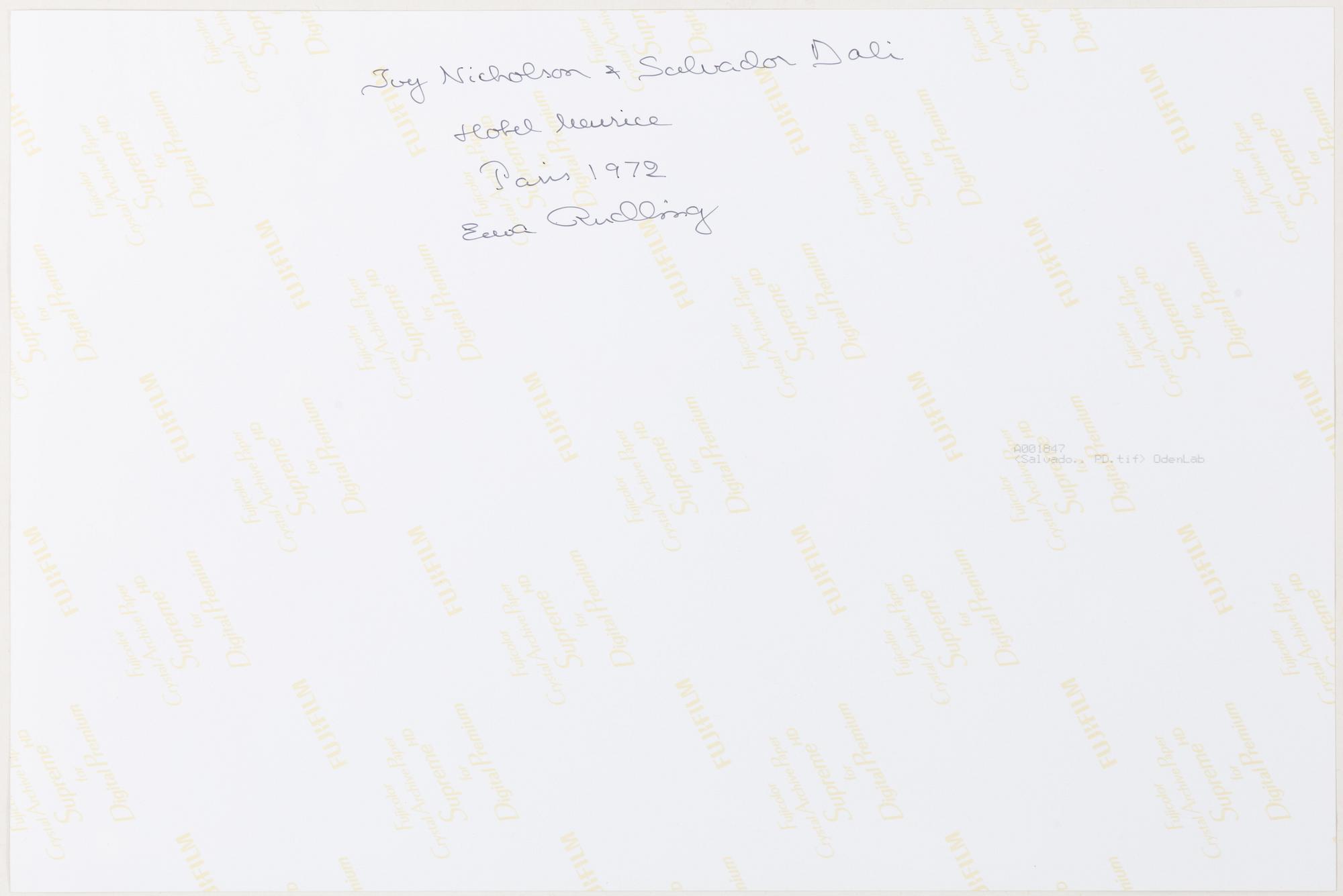 Ewa Rudling, "Joy Nicholson & Salvador Dali, Hotel Meurice, Paris" 1972.