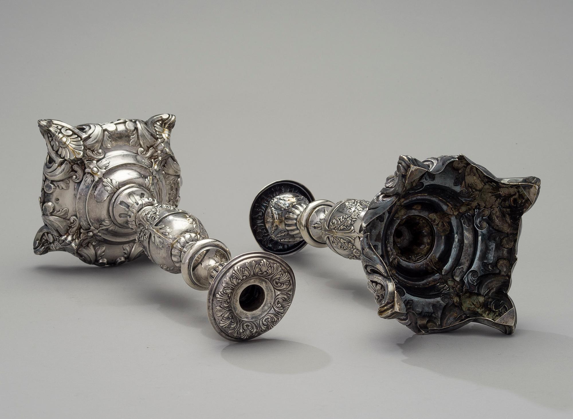A pair of silver candlesticks by Teodor Werner & son, Warsaw 1876-1896. Weight 700 g.